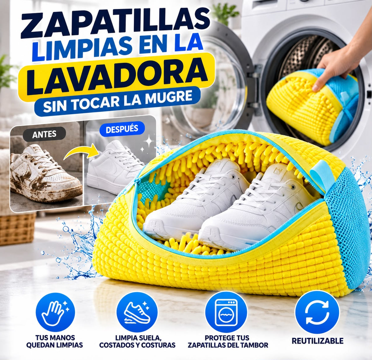 Bolsa para lavar zapatos con cierre y cepillos integrados